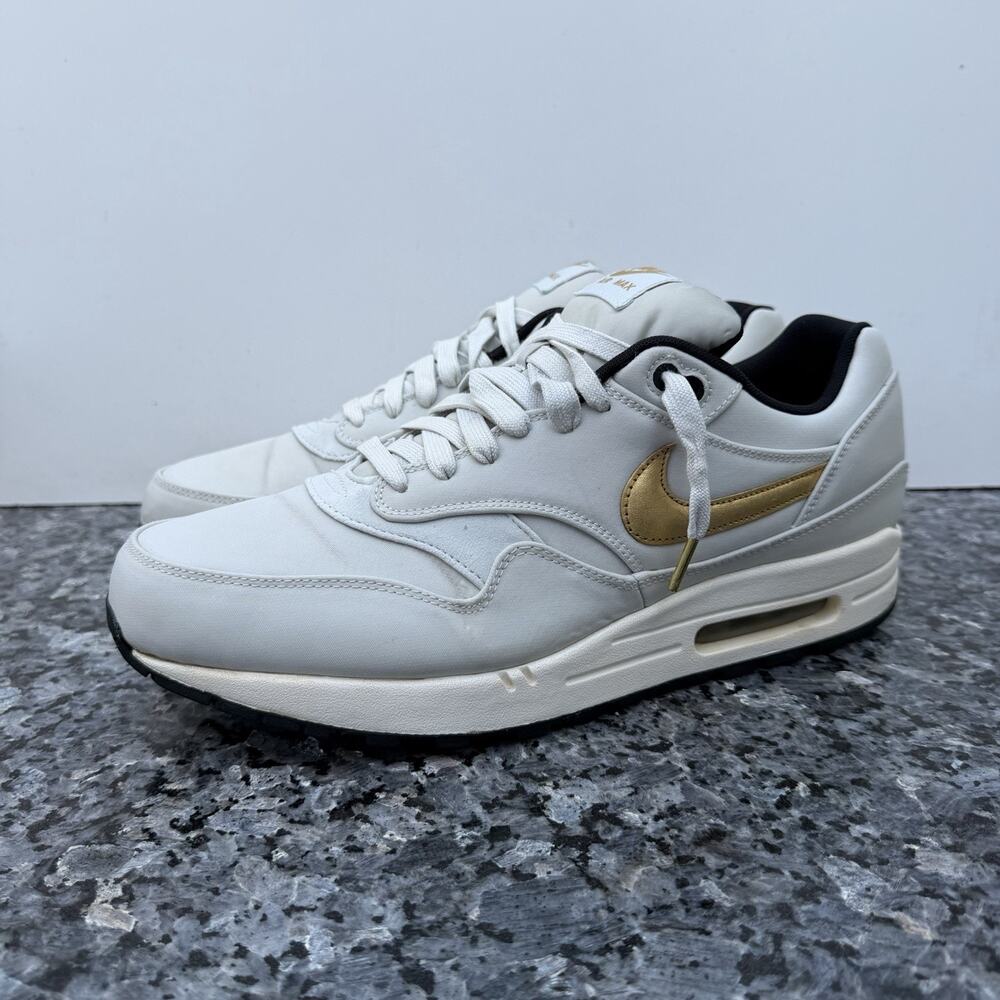 Nike Air Max 1 Premium QS Gold Trophy Pack Mens Gray Sneakers Shoes Size US 12